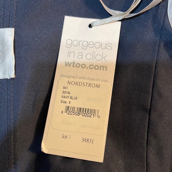 Wtoo Nordstrom Navy Blue Chiffon One Shoulder Gown 6 - Picture 7 of 7